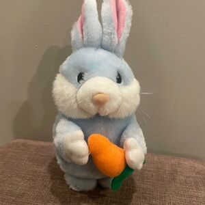 Vintage 2000 Easter Sitting Blue Bunny Rabbit Plush Stuffed Toy Carrot Four Star